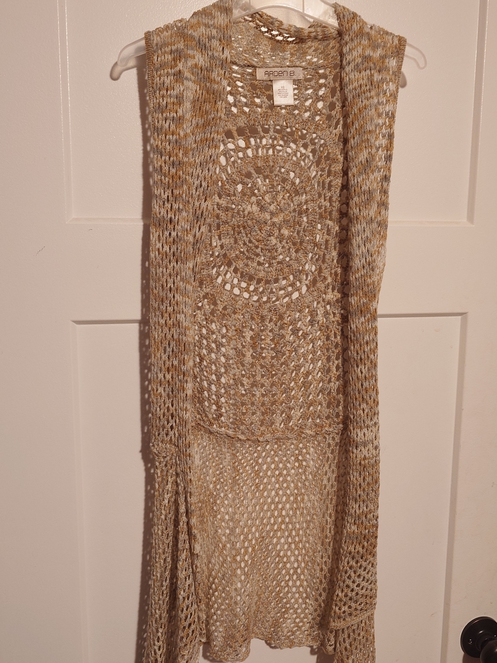 Arden B Beige and Cream Crochet Long Vest
